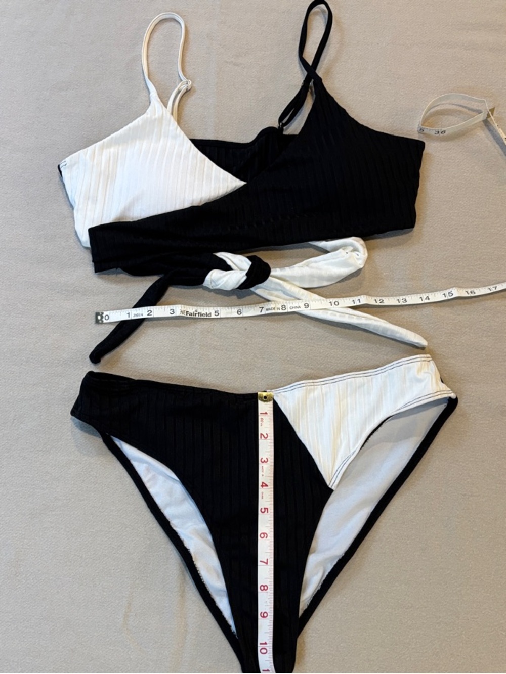 SHEIN Swim Black & White Ribbed Two-Piece Wrap Top Bikini Set XL
